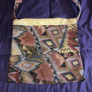 Woven tapestry shoulder bag /  geometric designs